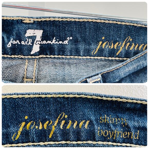 7 For All Mankind Josefina Skinny Boyfriend Blue Torn Distressed Y2K Jeans 25 - Picture 8 of 13